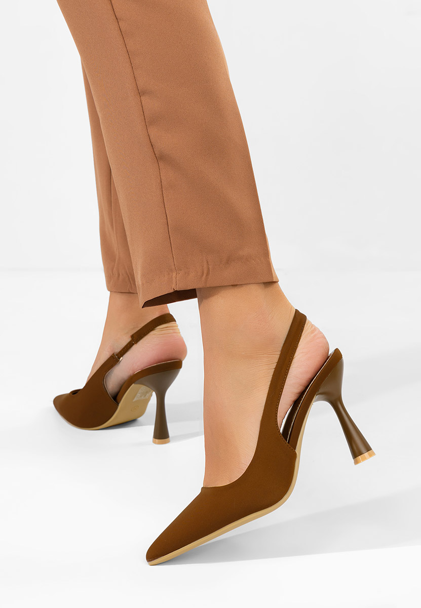 Brązowe szpilki bez pięt Anabela