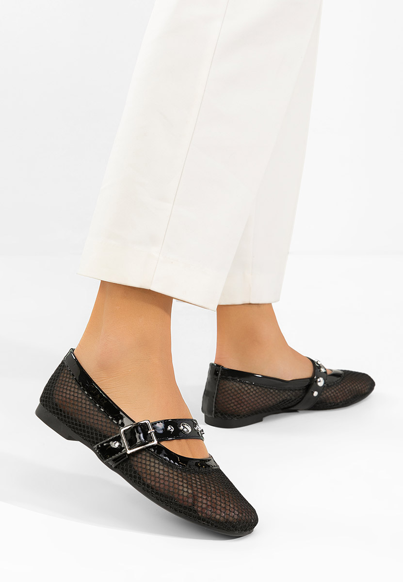 Czarne baleriny ażurowe Myara