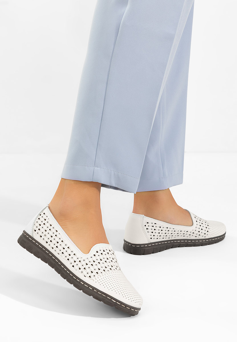 Białe baleriny damskie skórzane Kerensa