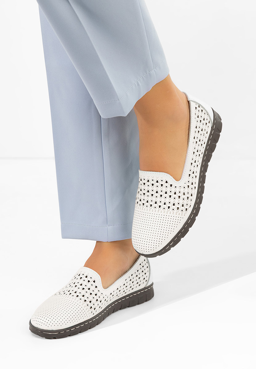 Białe baleriny damskie skórzane Kerensa