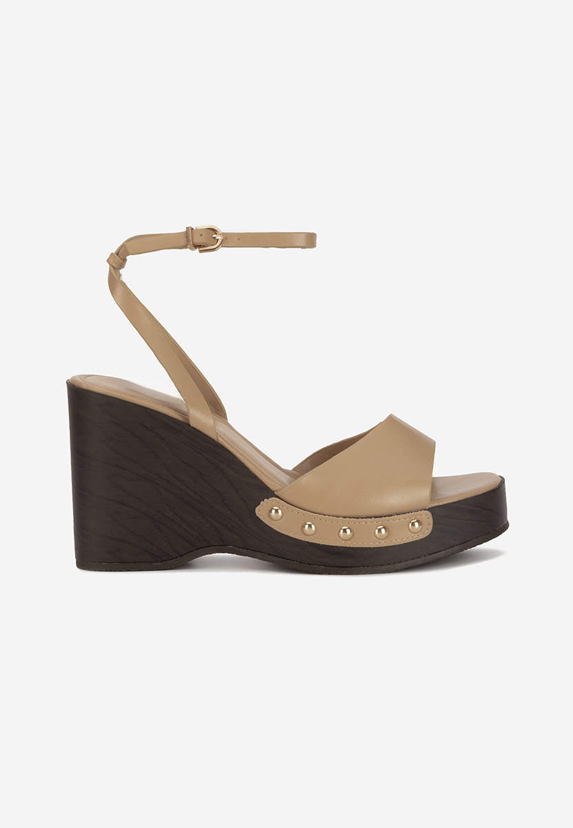 Khaki sandały na koturnie Mirya