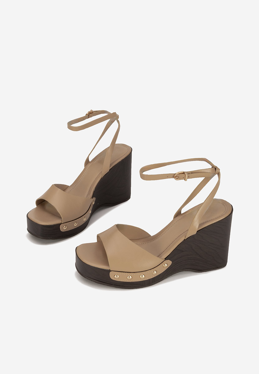 Khaki sandały na koturnie Mirya