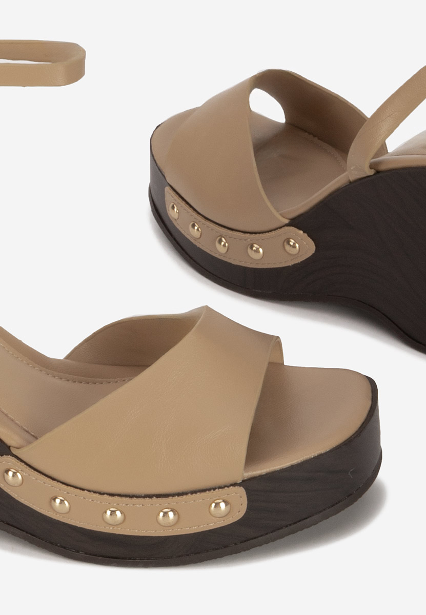 Khaki sandały na koturnie Mirya