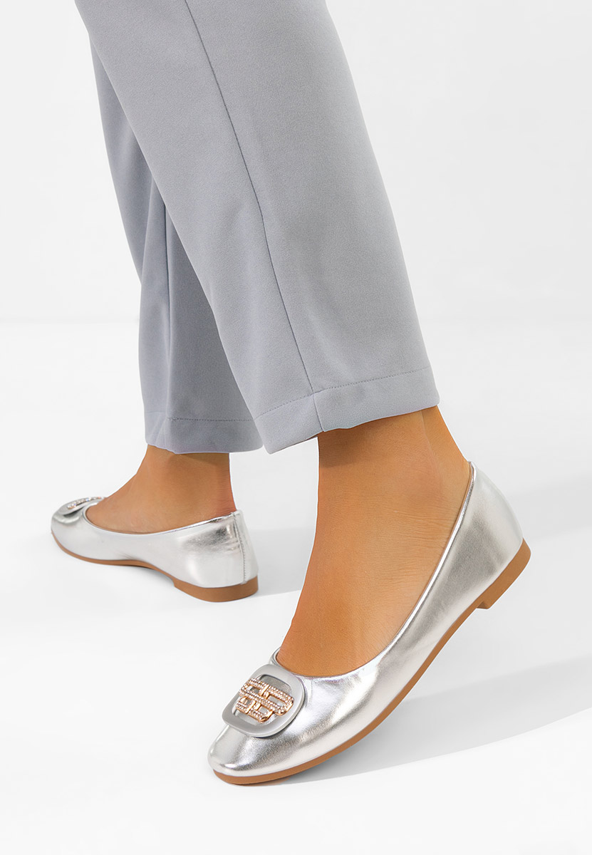 Srebrne baleriny damskie Bedya