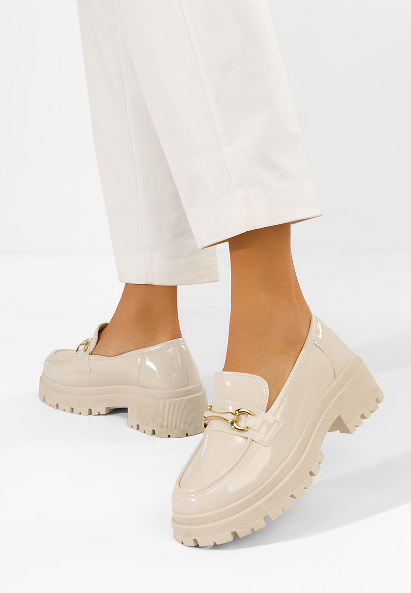 Beżowe mokasyny damskie na grubej podeszwie Elssia