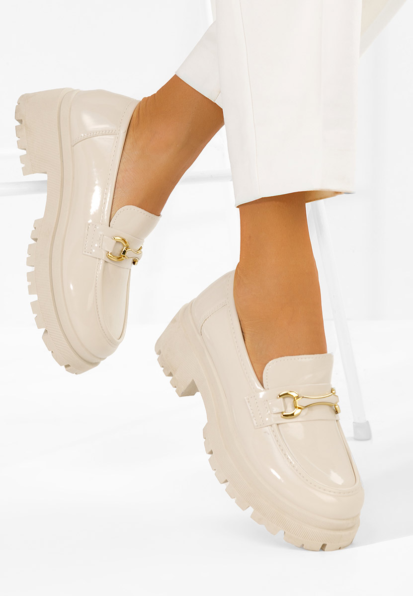 Beżowe mokasyny damskie na grubej podeszwie Elssia