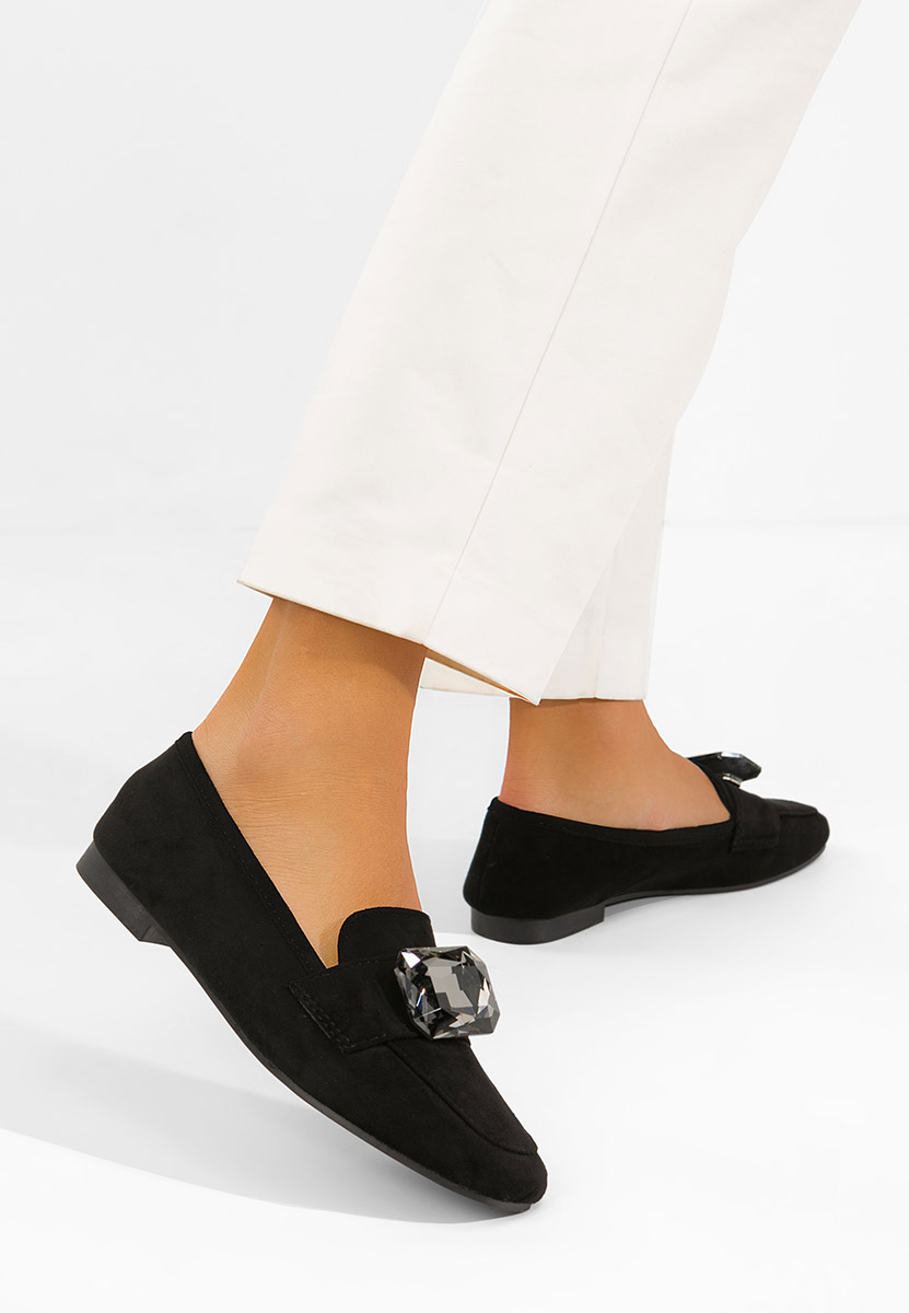 Czarne mokasyny zamszowe damskie Olimia