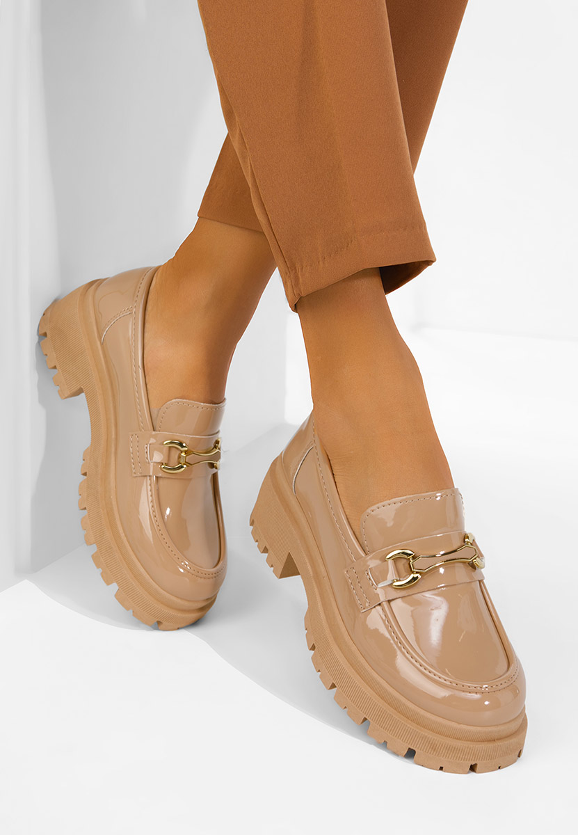 Khaki mokasyny damskie na grubej podeszwie Elssia