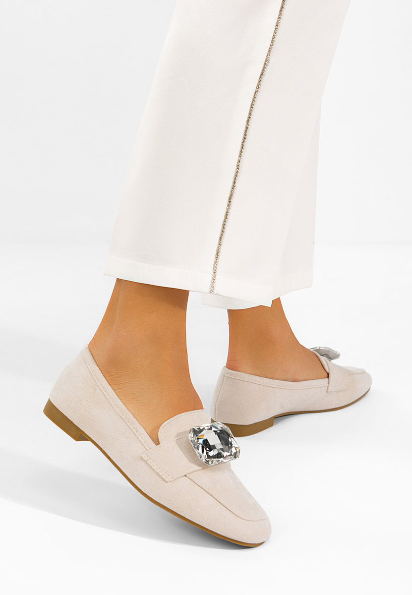 Beżowe mokasyny zamszowe damskie Olimia