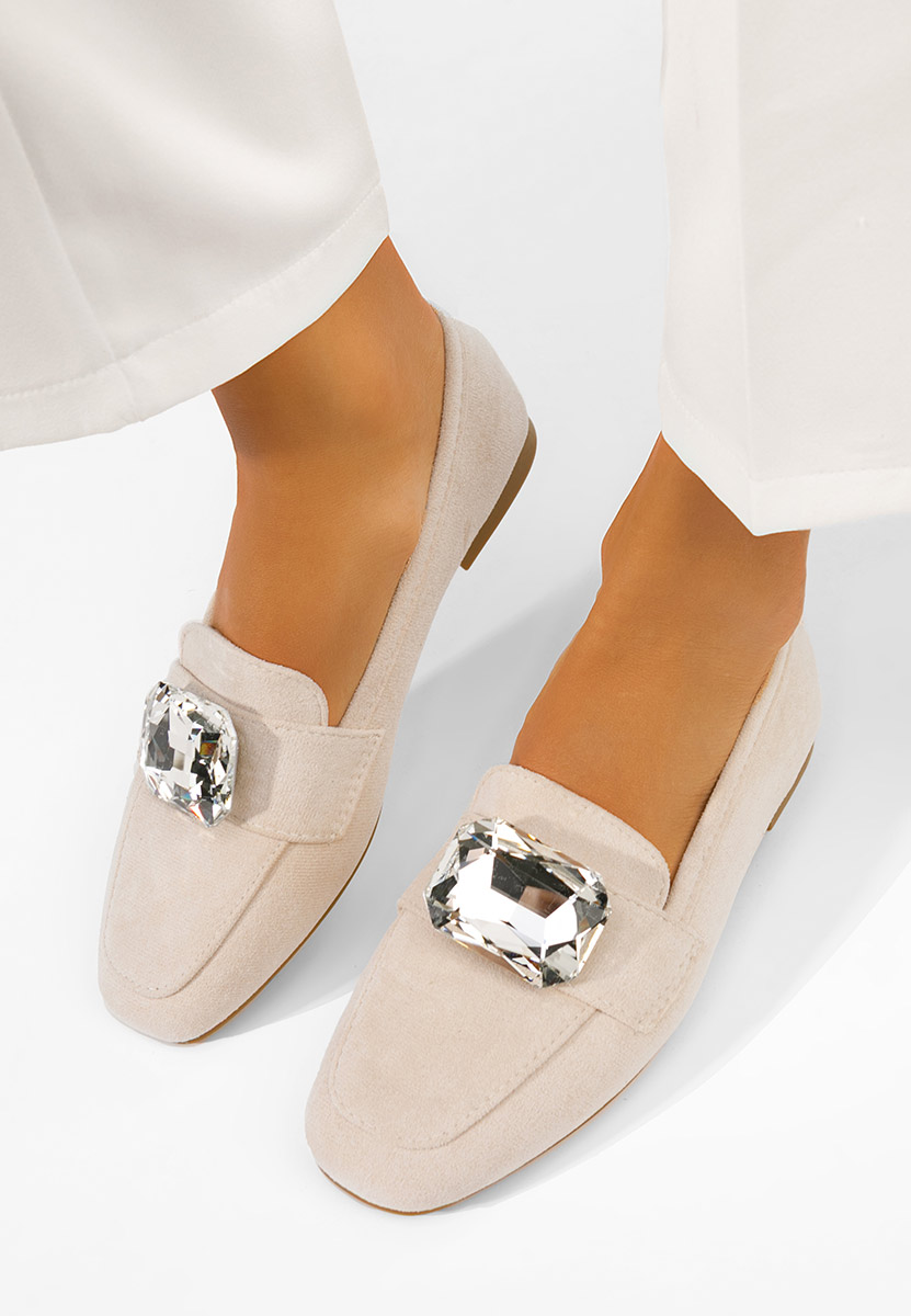 Beżowe mokasyny zamszowe damskie Olimia