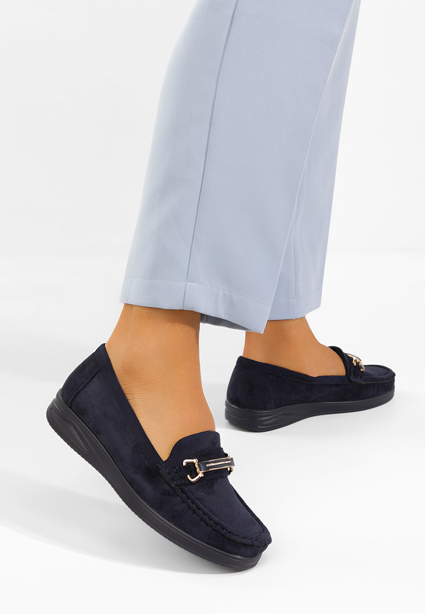 Granatowe mokasyny zamszowe damskie Esmiara