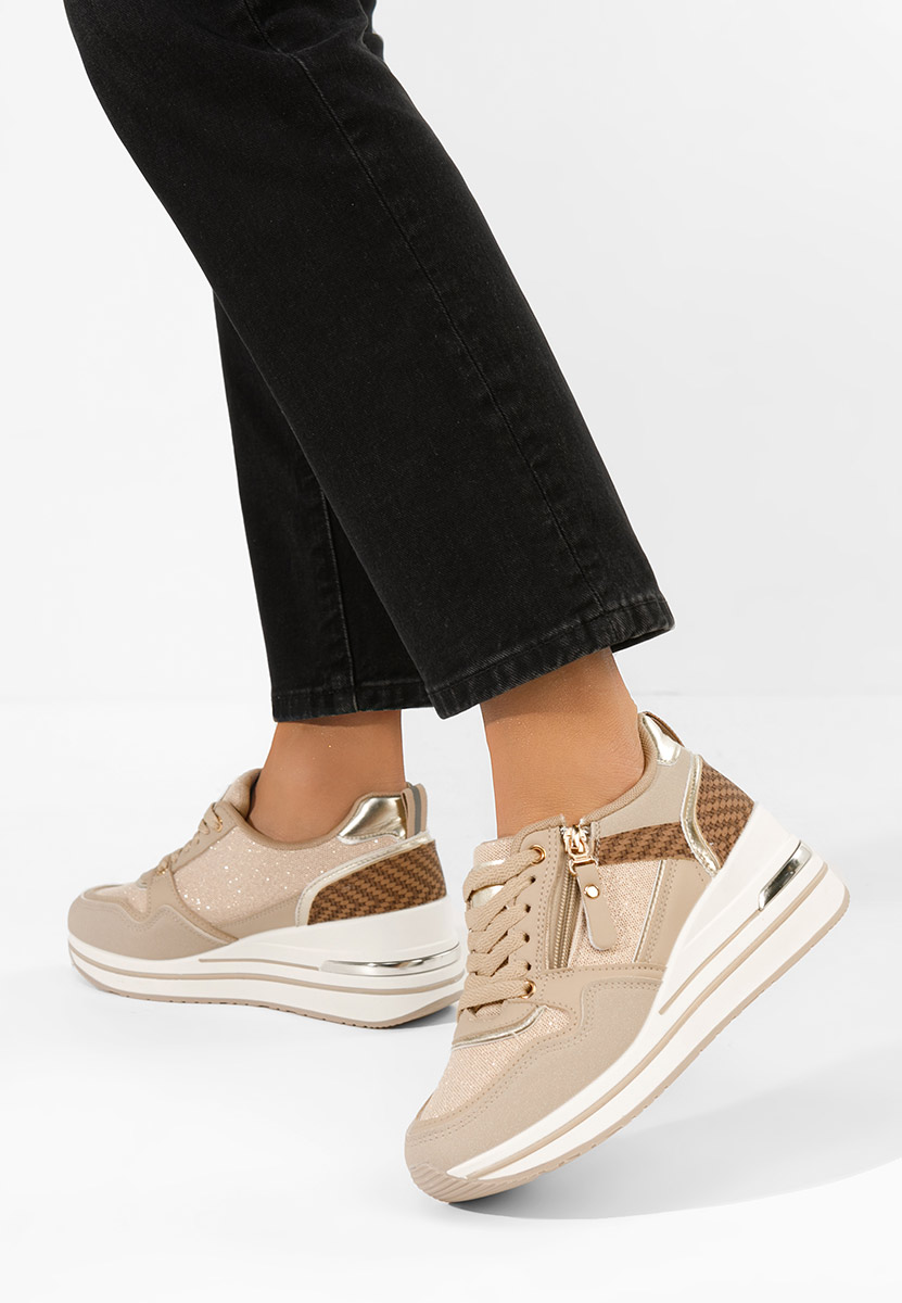 Khaki sneakersy na koturnie Snuvira