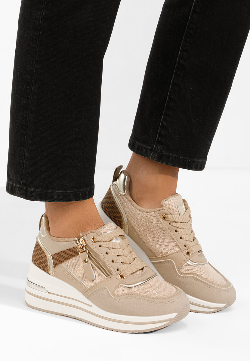 Khaki sneakersy na koturnie Snuvira