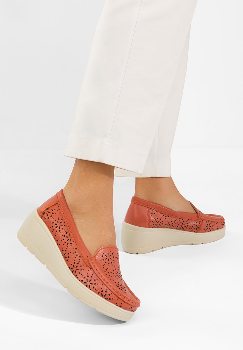 Pomarańczowe mokasyny damskie skórzane Ysaia