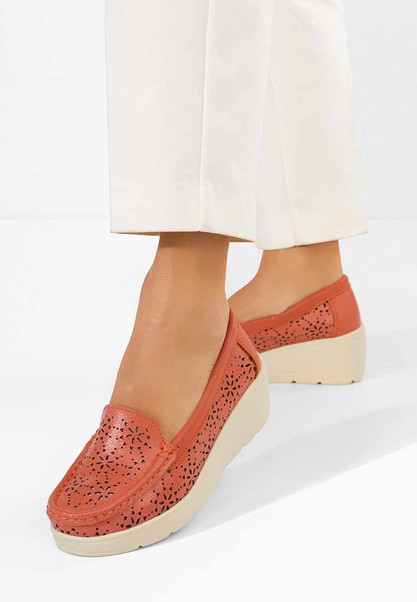 Pomarańczowe mokasyny damskie skórzane Ysaia