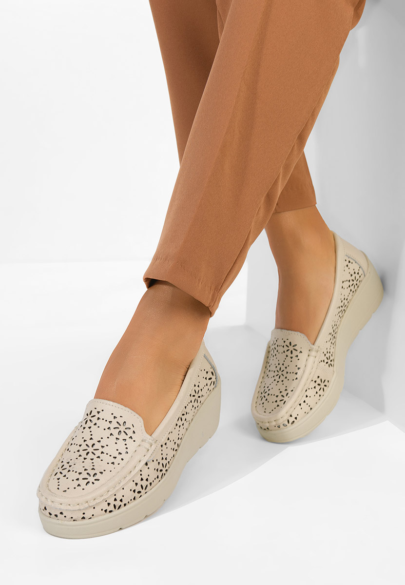 Beżowe mokasyny damskie skórzane Ysaia