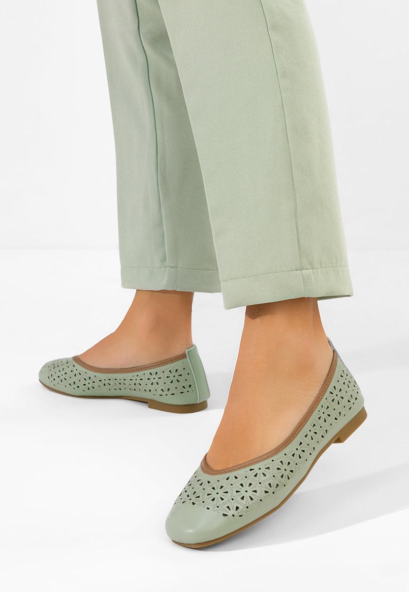 Zielone balerinki skórzane Verioma