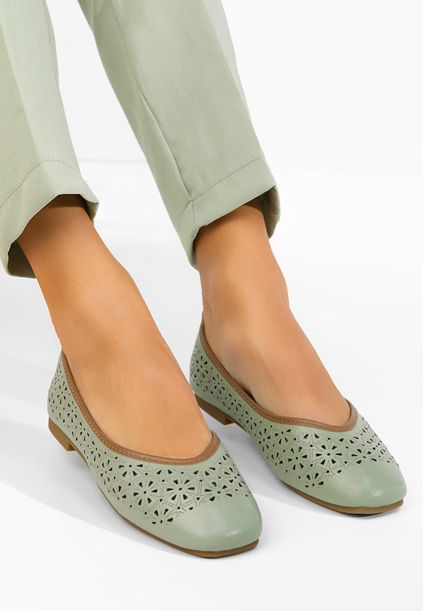 Zielone balerinki skórzane Verioma