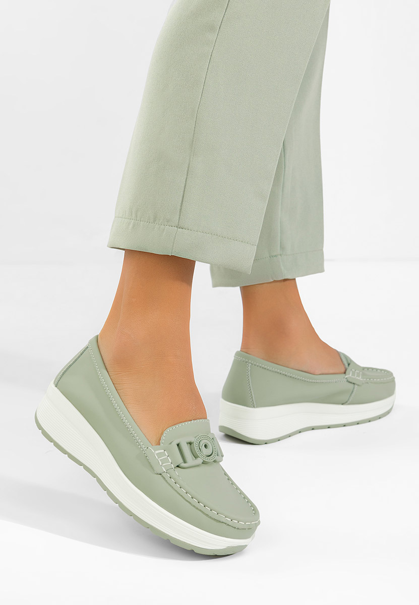 Zielone skórzane mokasyny Gabielia