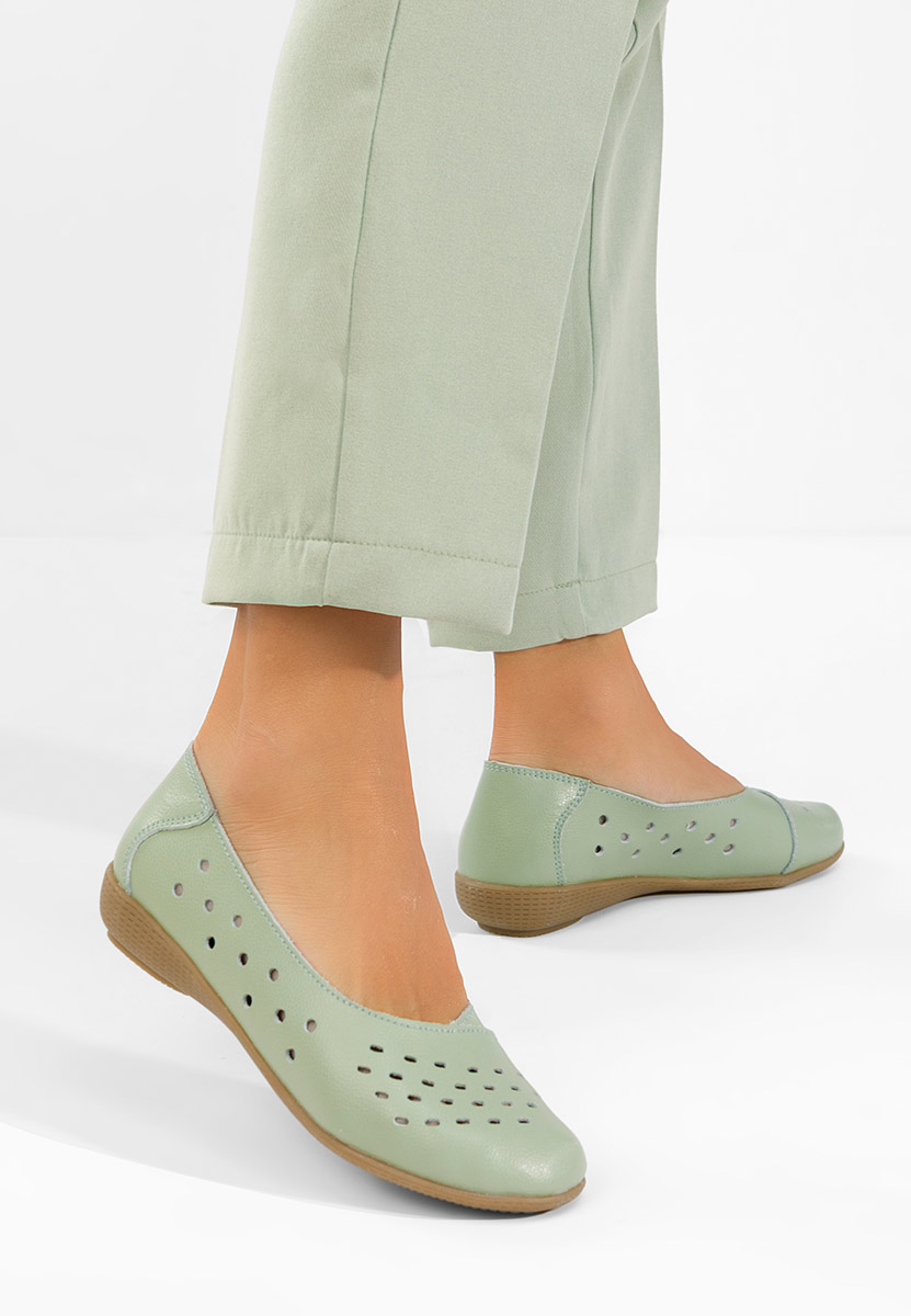 Zielone balerinki skórzane Andeia