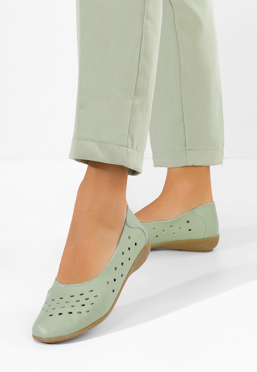 Zielone balerinki skórzane Andeia