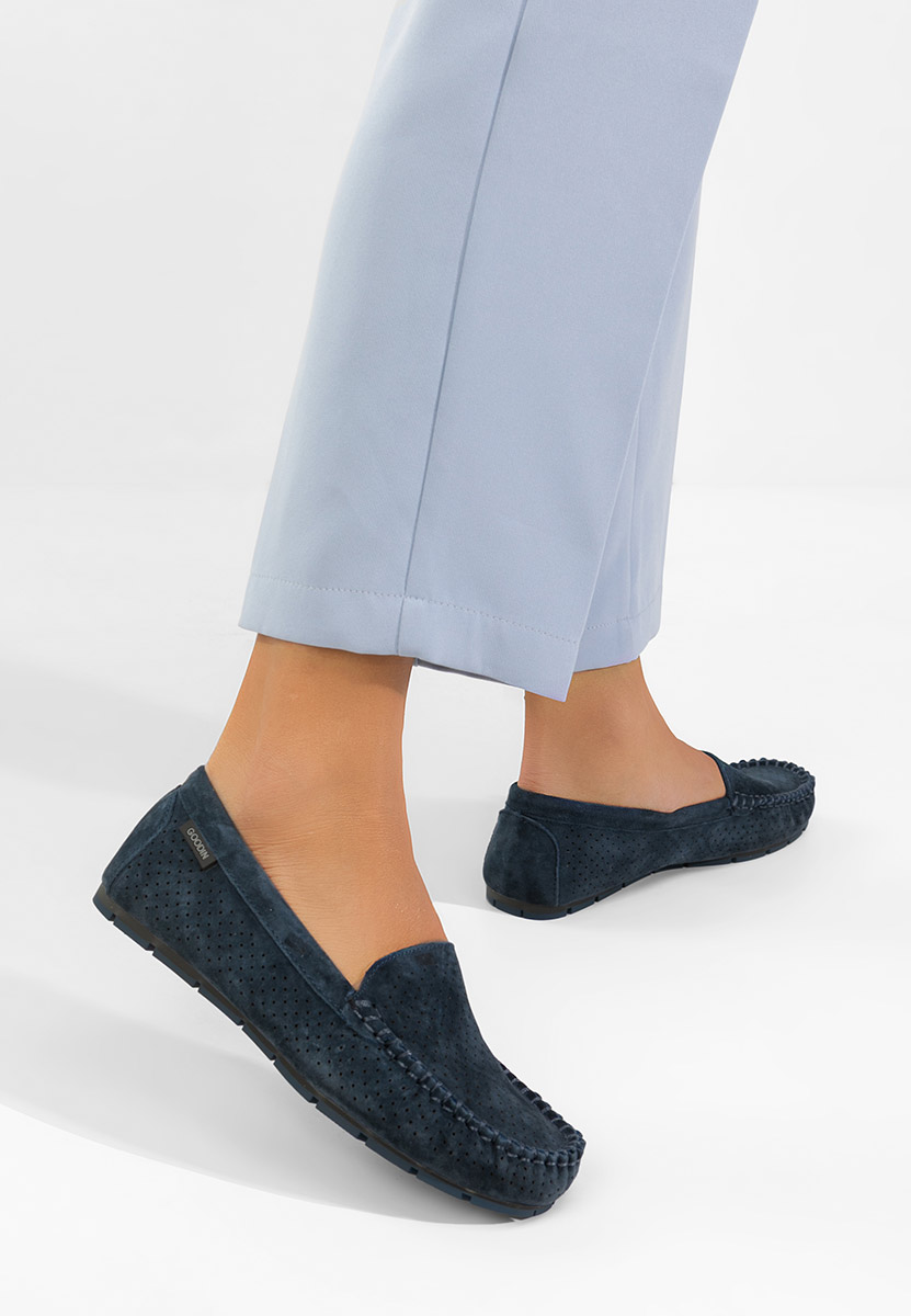 Granatowe mokasyny damskie skórzane Sareia