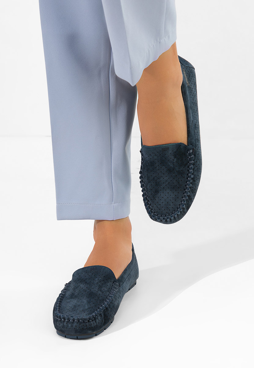 Granatowe mokasyny damskie skórzane Sareia