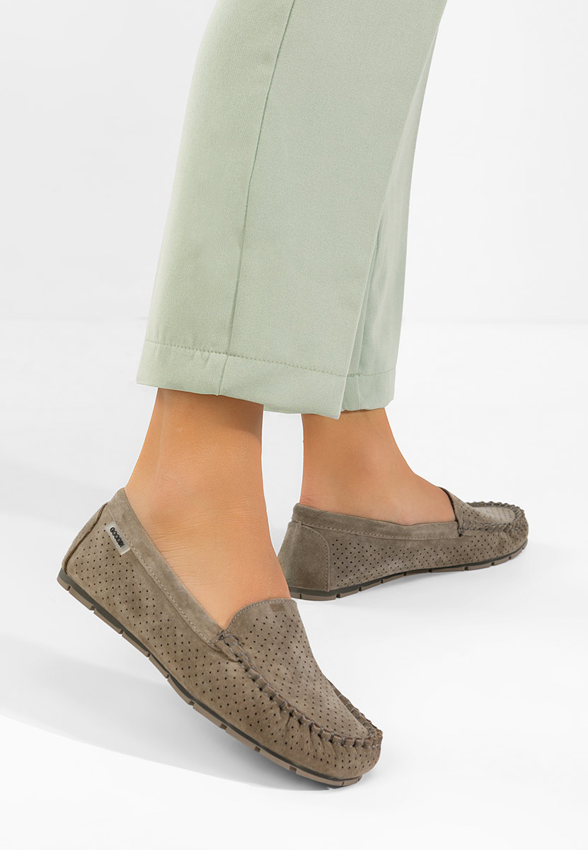 Khaki mokasyny damskie skórzane Sareia