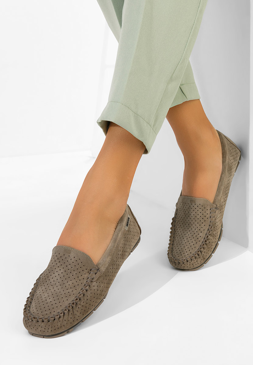 Khaki mokasyny damskie skórzane Sareia