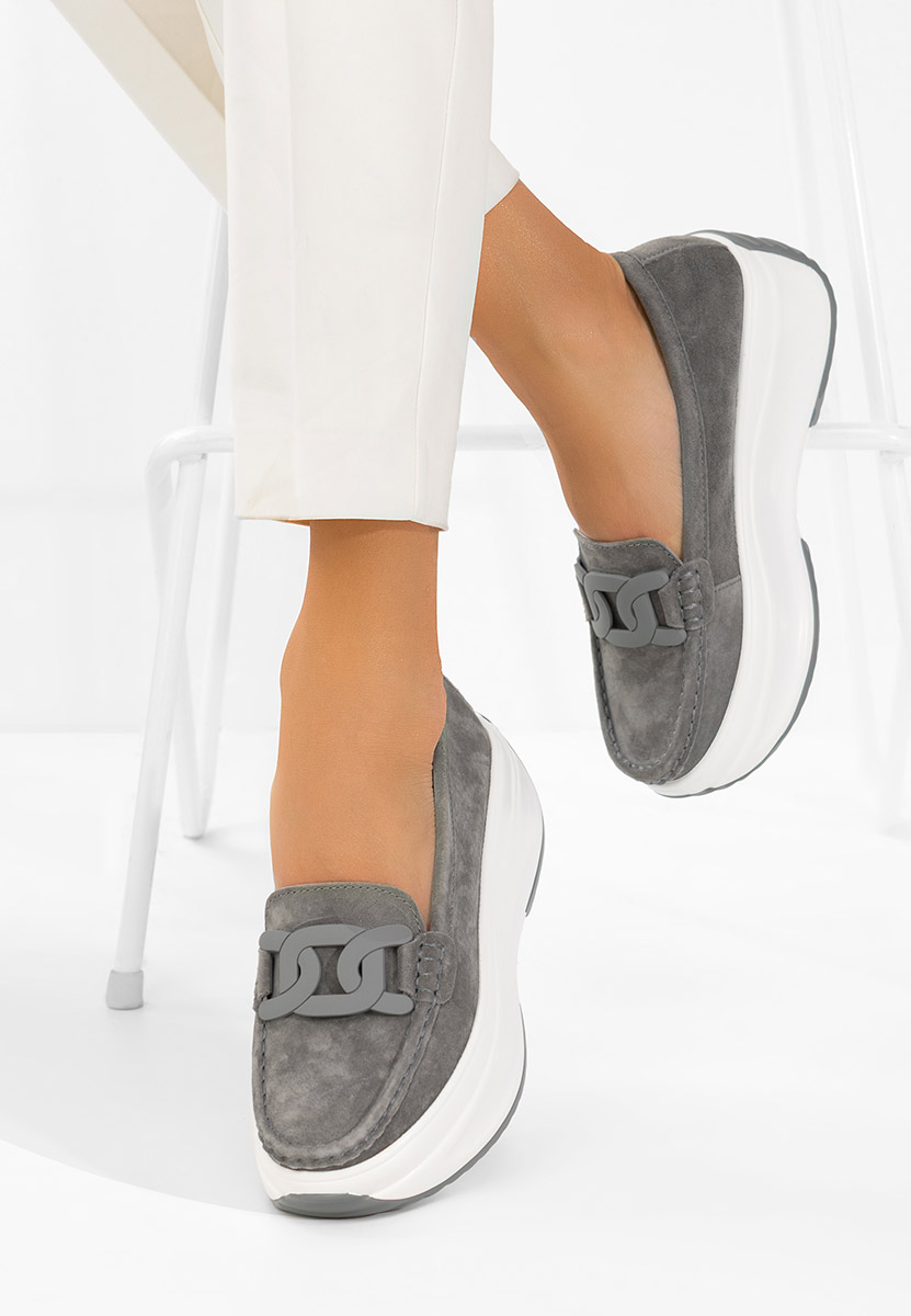 Szare mokasyny skórzane na grubej podeszwie Mivea