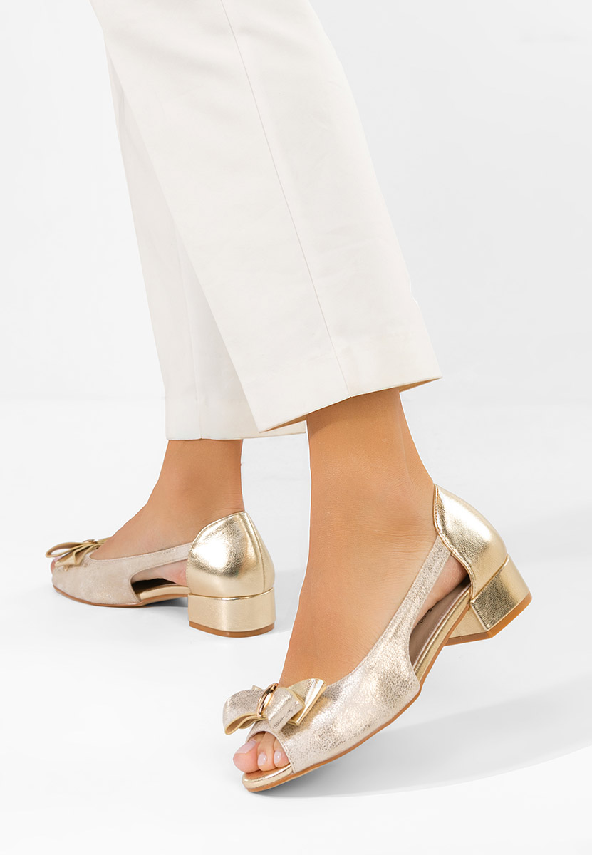 Złote sandały na niskim słupku Anevia