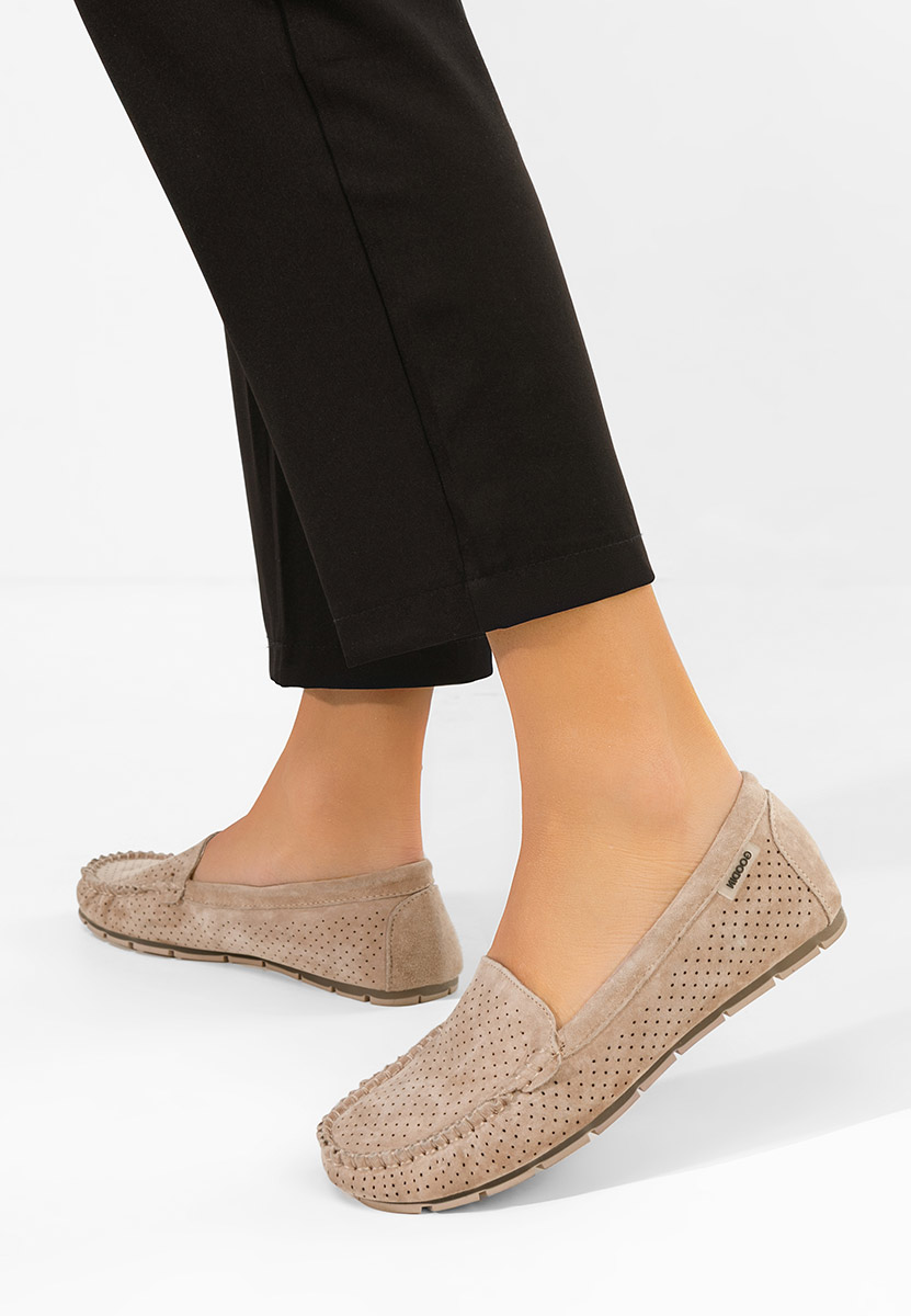Beżowe mokasyny damskie skórzane Sareia V2
