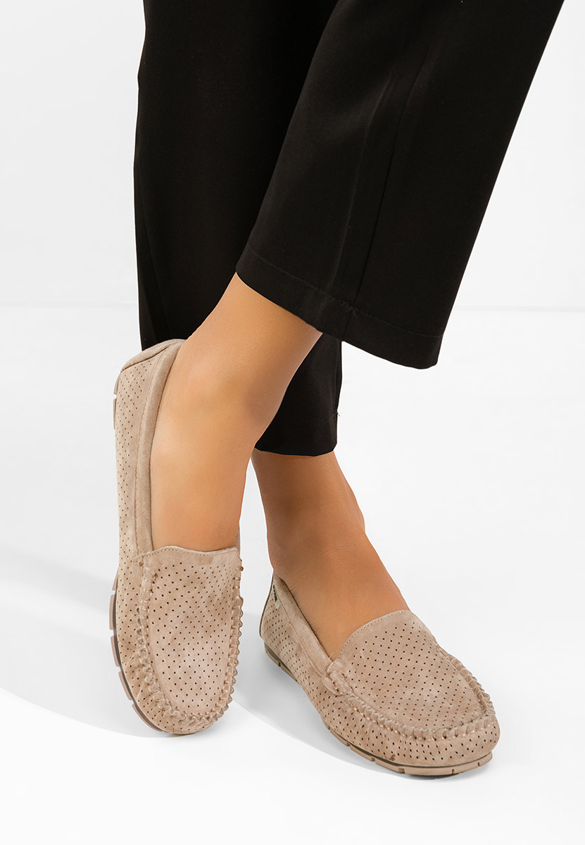 Beżowe mokasyny damskie skórzane Sareia V2