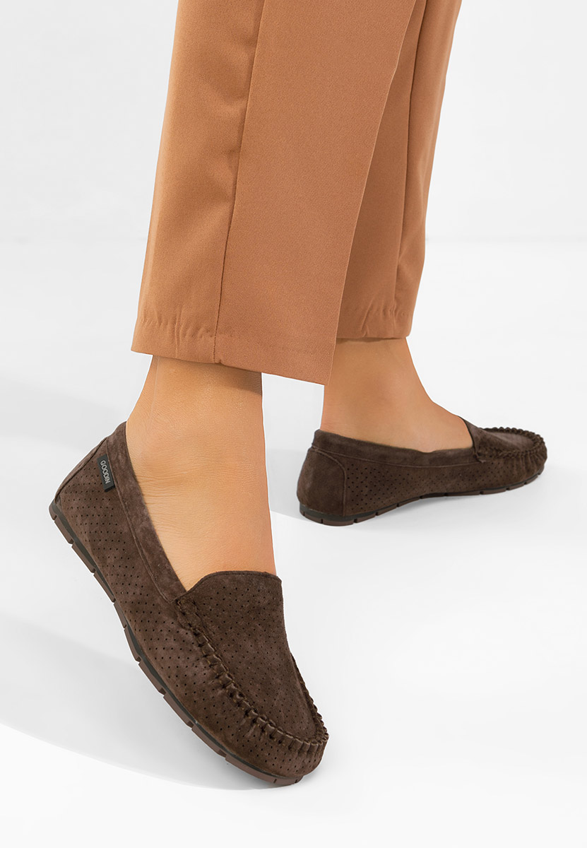 Brązowe mokasyny damskie skórzane Sareia