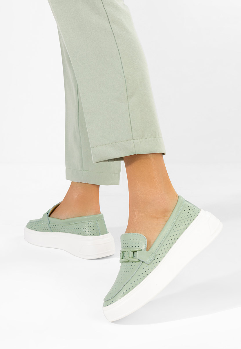 Zielone mokasyny skórzane na grubej podeszwie Valerina