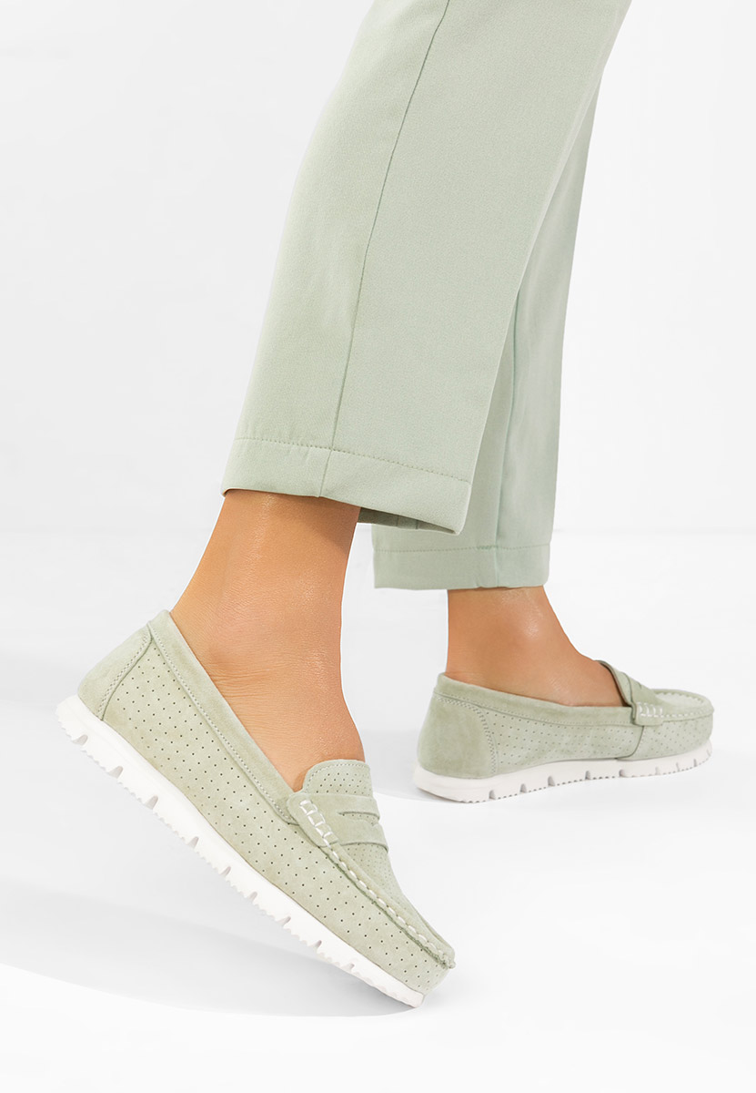 Zielone mokasyny damskie skórzane Valerimia