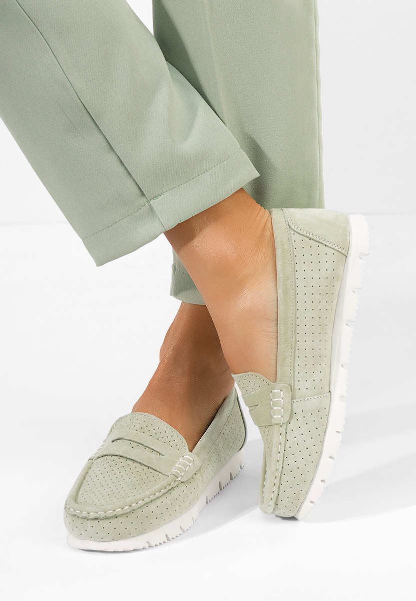 Zielone mokasyny damskie skórzane Valerimia