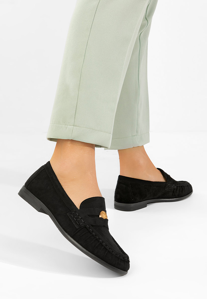 Czarne mokasyny zamszowe damskie Henaria