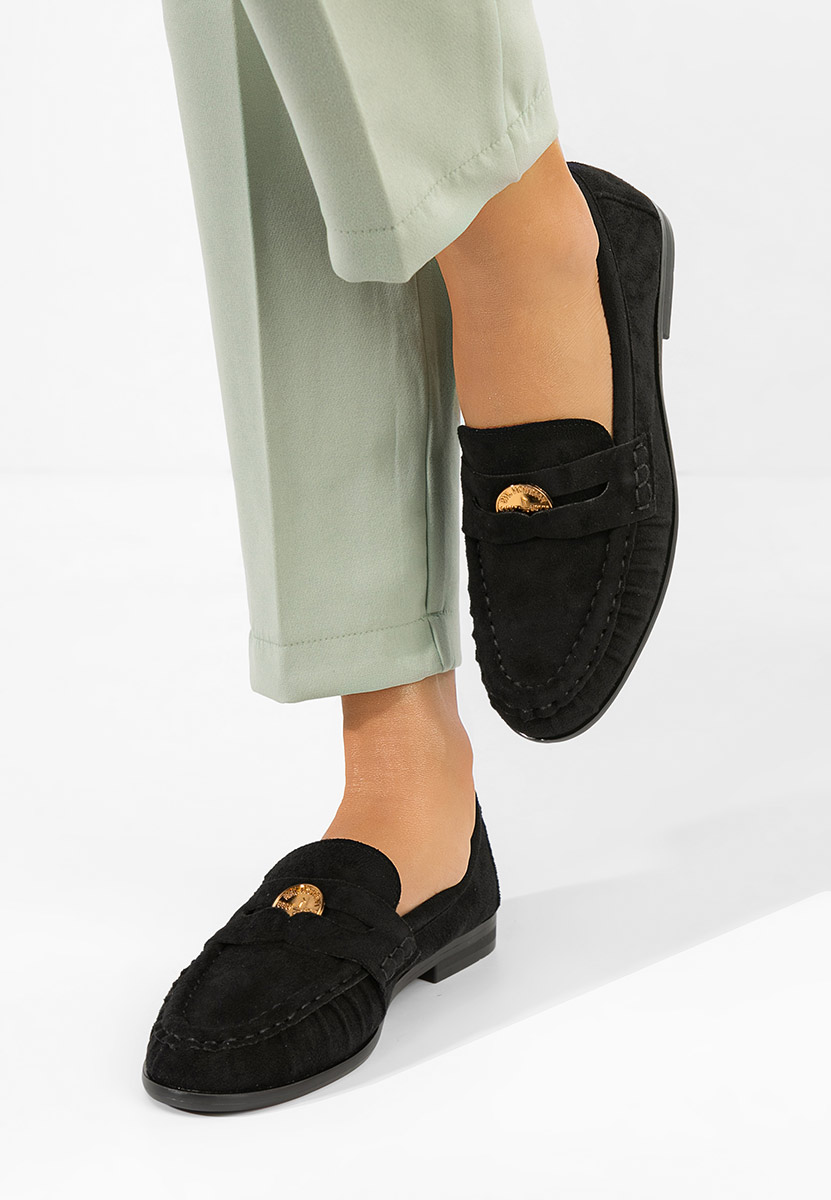 Czarne mokasyny zamszowe damskie Henaria
