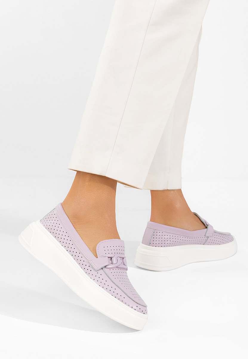 Fioletowe mokasyny skórzane na grubej podeszwie Valerina