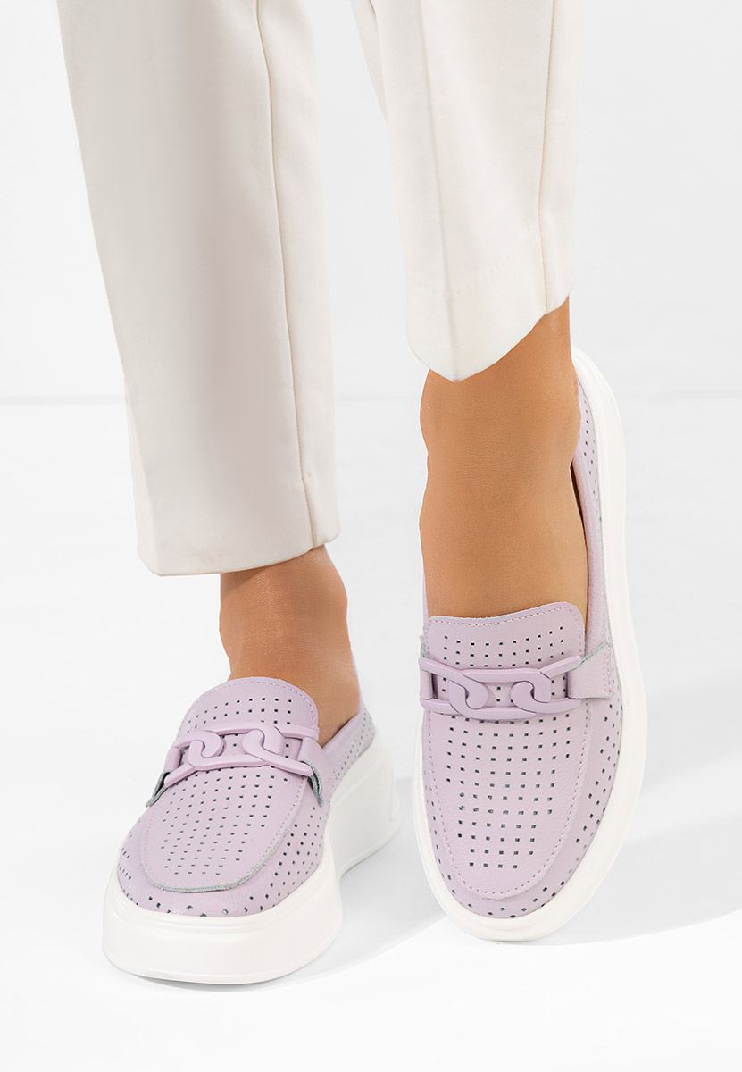 Fioletowe mokasyny skórzane na grubej podeszwie Valerina