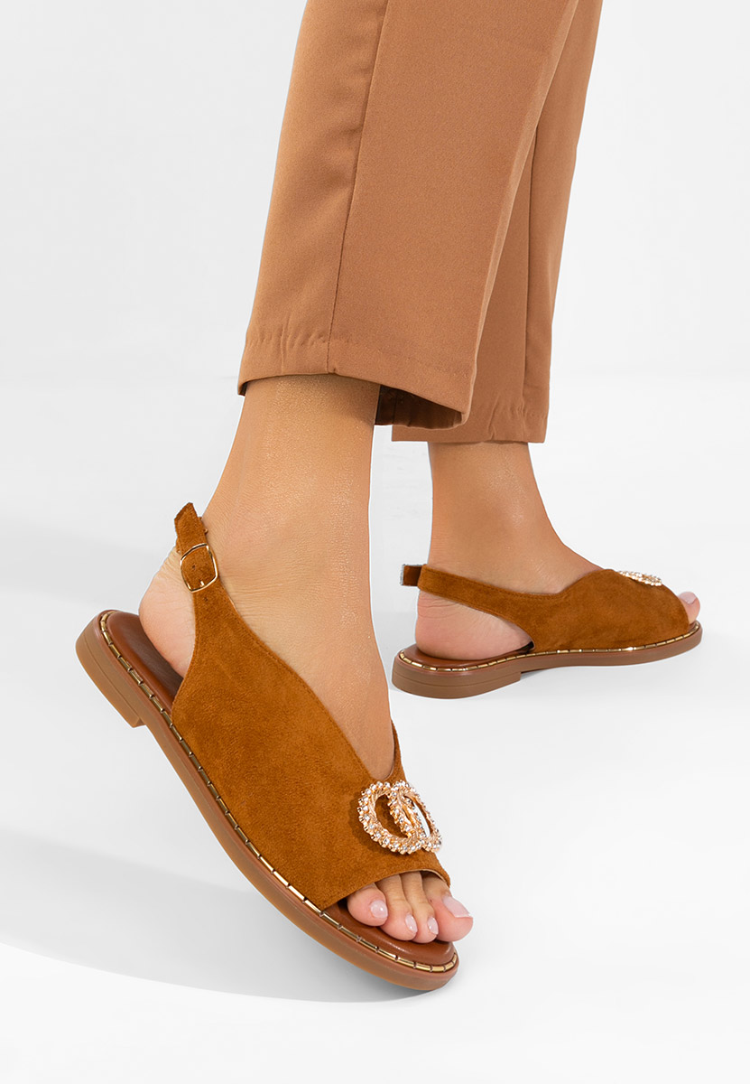 Camelowe sandały płaski Olivera