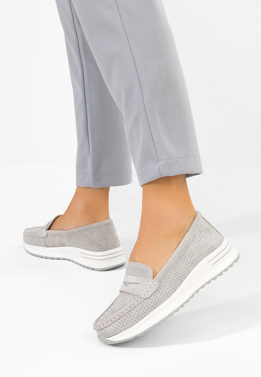 Szare mokasyny damskie skórzane Seliona