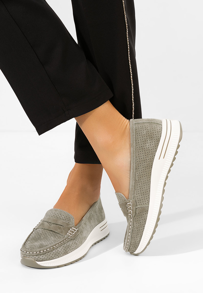 Zielone mokasyny damskie skórzane Seliona