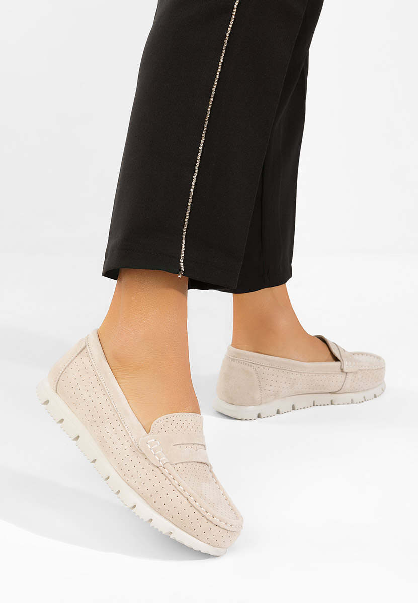 Beżowe mokasyny damskie skórzane Valerimia