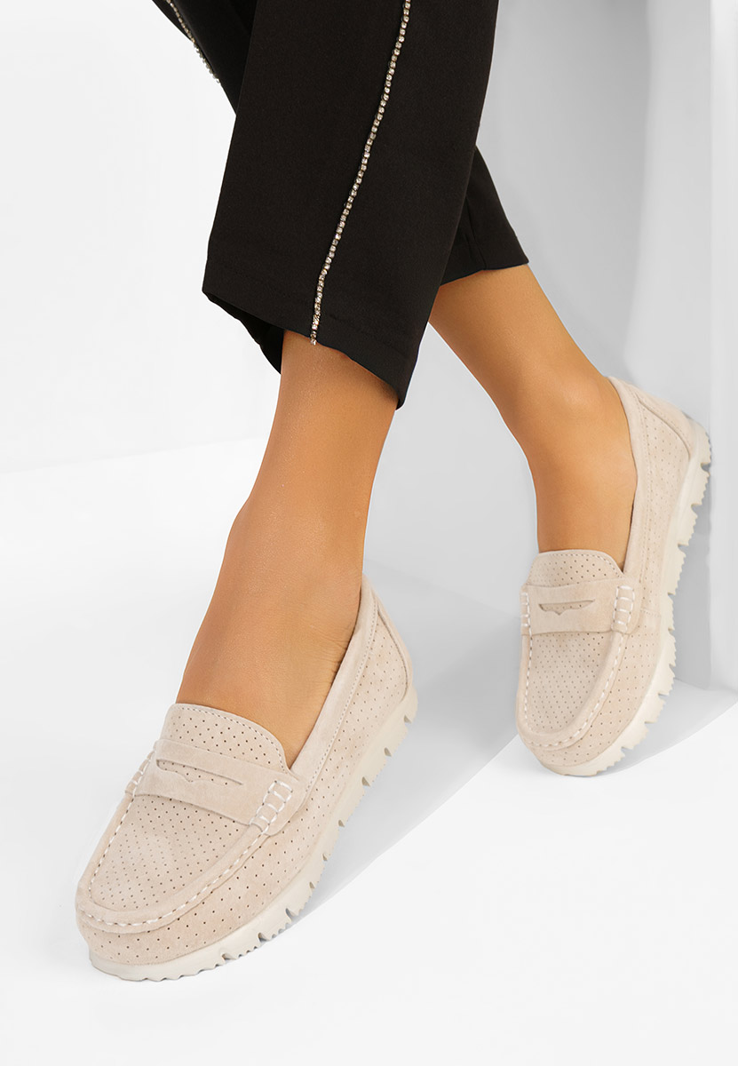 Beżowe mokasyny damskie skórzane Valerimia