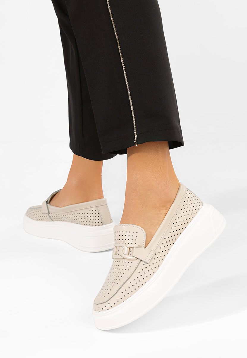 Beżowe mokasyny skórzane na grubej podeszwie Valerina