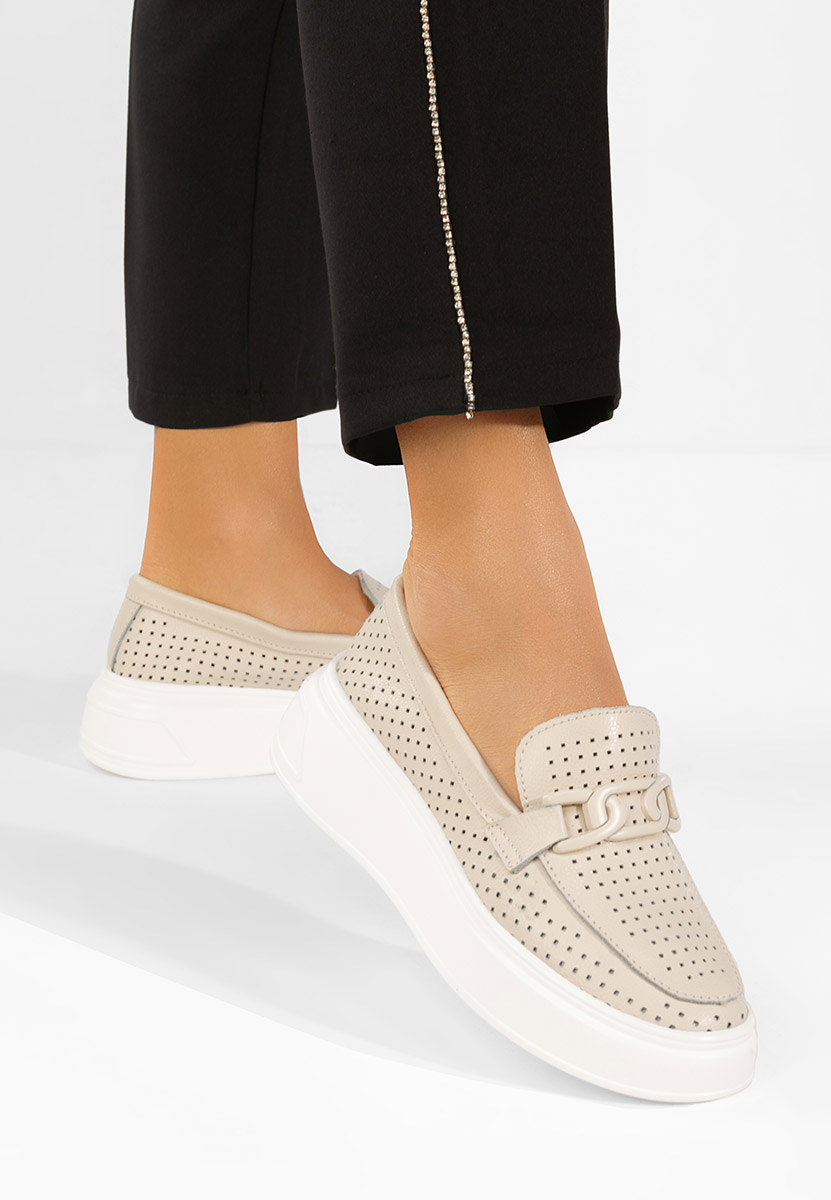 Beżowe mokasyny skórzane na grubej podeszwie Valerina