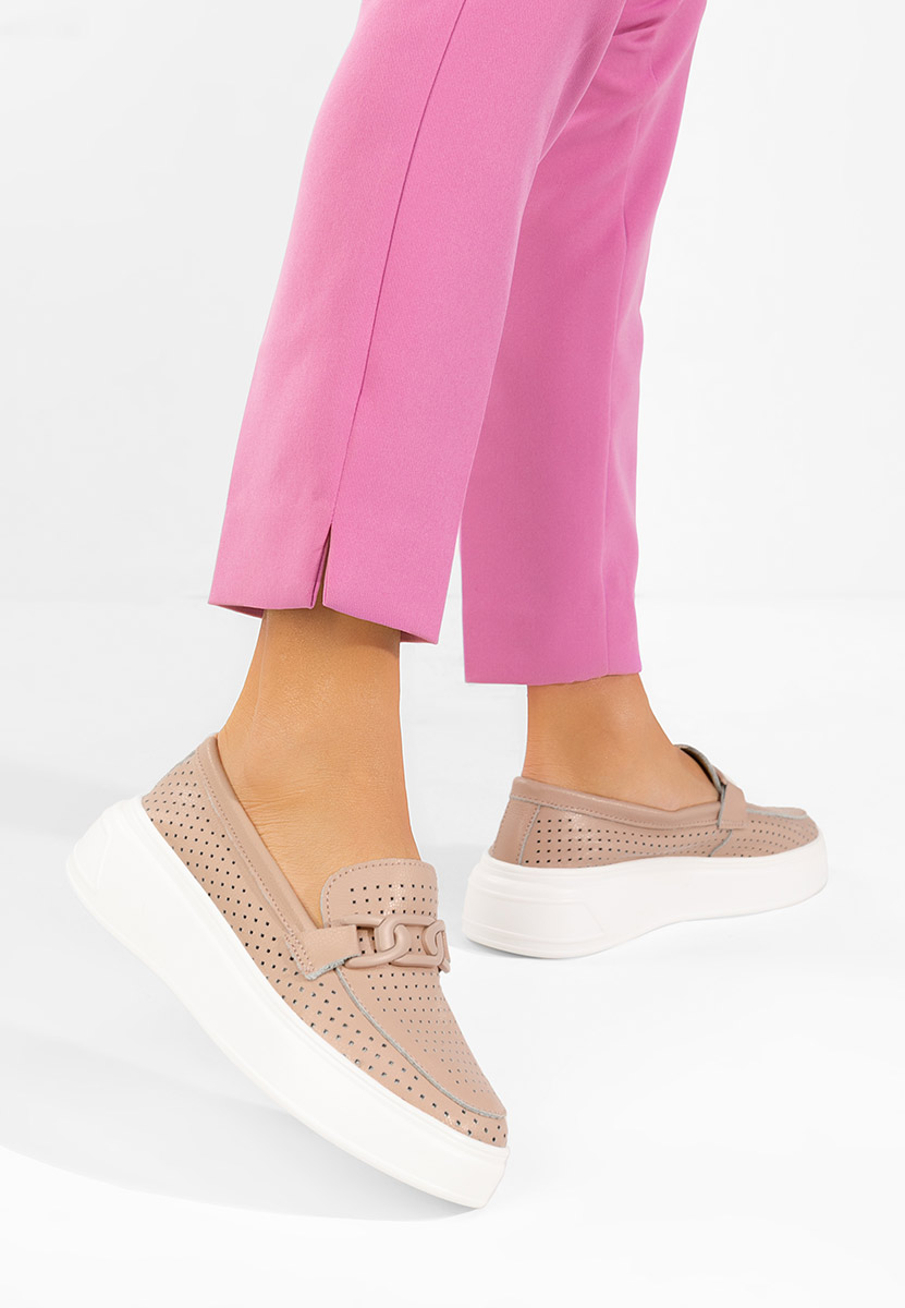 Różowe mokasyny skórzane na grubej podeszwie Valerina