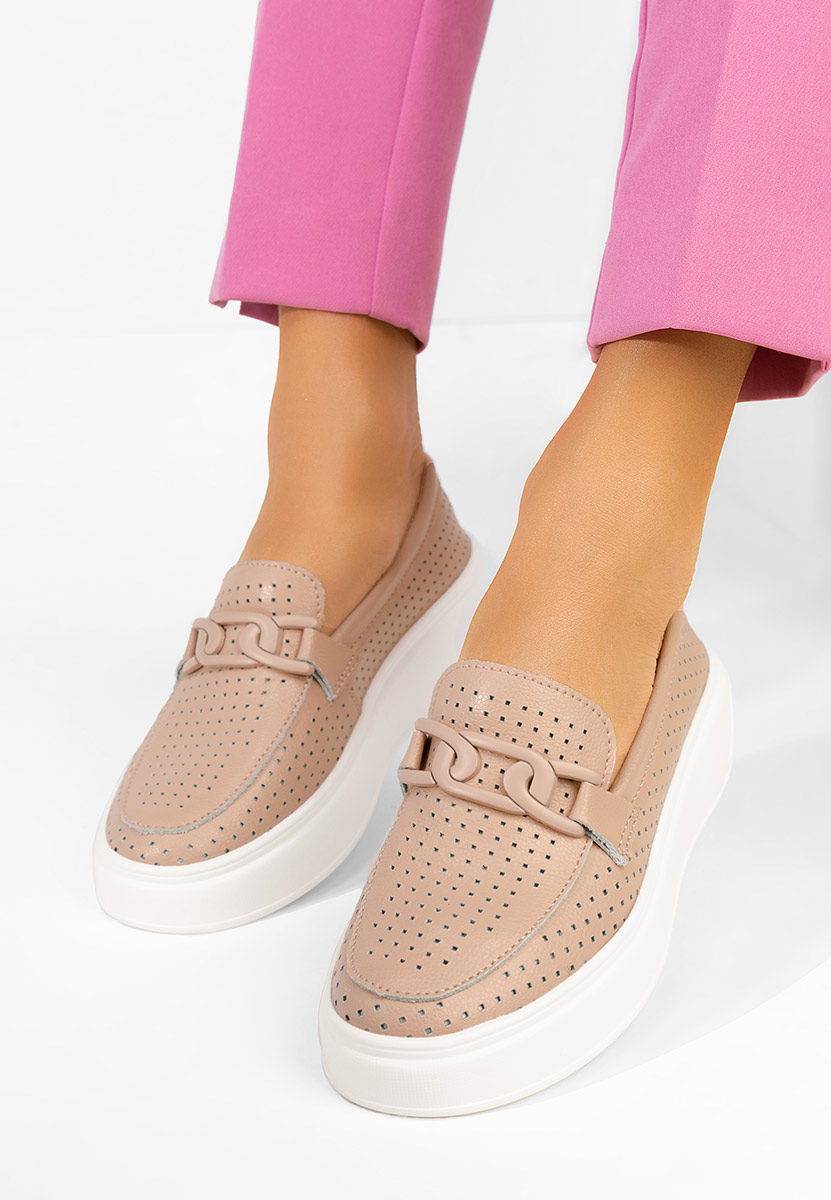 Różowe mokasyny skórzane na grubej podeszwie Valerina